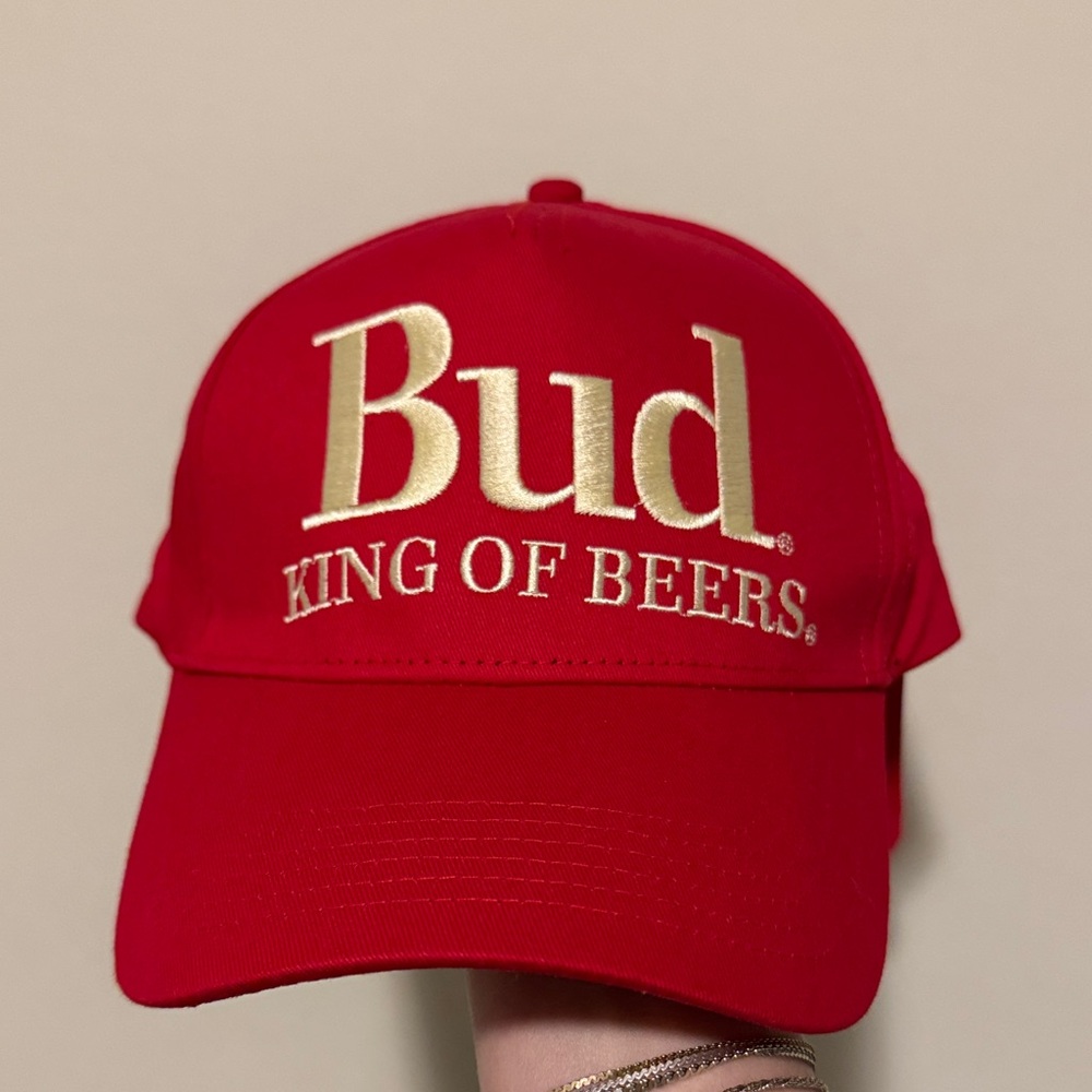 Budweiser Red Hat with Gold Embroidery